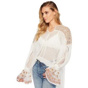 Free People Joyride Sheer Embroidered Blouse